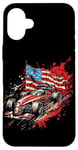 iPhone 16 Plus Vintage Auto Racing Car American Flag 4th of July, Auto Race Case