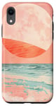 Coque pour iPhone XR Coque de téléphone motif géométrique abstrait plage et océan coucher de soleil rose