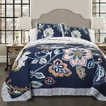 Lush Decor Parure de lit 3 pièces légère réversible avec Motif Floral Bleu Marine King Size