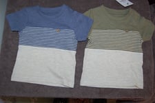 M&S 2 T Shirts 1 Oatmeal & Blue 1 Oatmeal & Khaki Age 3-6 Months BNWT