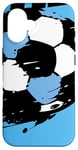 Coque pour iPhone 16 Maillot de football bleu clair et blanc avec ballon de football