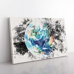 Big Box Art Our Planet Earth Watercolour Canvas Wall Art Print Ready to Hang Picture, 76 x 50 cm (30 x 20 Inch), White, Grey, Black