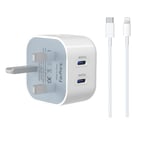 for iPhone Charger Plug and Cable 2m Lightning for Apple iPhone 14 pro max/13/12/11 USBC Type USB C Fast Charger Plug for Apple Watch Ultra iPad mini AirPods Pro Dual 20W Ports Power Adapter