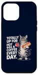 Coque pour iPhone 12 Pro Max Totally Up For Hot Dog & Coffee Every Day Funny Cat Humour