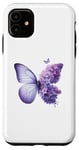 Coque pour iPhone 11 Papillon Fleurs Floral Vintage Papillons Lavande Violet