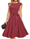 DRESSTELLS Robe Cocktail Mariage Vintage Robe Casual Femme Robe baptême col Rond Manches Courtes Raspberry XL