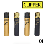 4 briquets Clipper CHALUMEAU tempête électronique - JET FLAME BLACK AND GOLD