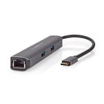 Nedis USB Multi-Port Adapter | USB 3.2 Gen 1 | USB-C™ Han | HDMI ™ -udgang / RJ45 Hun / 2x USB-A Hun / 2x USB-C™ | 5 Gbps | 0.20 m | Runde | Guldplateret | PVC | Antracit | Box