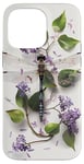 iPhone 14 Pro Max Dragonfly Surrounded by Lilac Flowers and Leaves Case