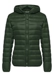 Wantdo Femme Veste en Duvet Manteau Matelassé à Capuche Léger Compressible Veste Coupe-Vent Isolée de Montagne à Capuche Mince Veste d'Extérieur Courte,Vert Foncé,M