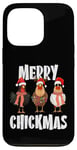 Coque pour iPhone 13 Pro Merry Chickmas Chapeau de Père Noël lumineux Motif poule