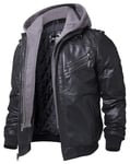 FLAVOR Veste en cuir véritable - Homme à capuche (XX-Large, Noir)