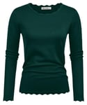 GRACE KARIN Pull décontracté à col Rond pour Femme - Coupe ajustée - Élégant en Dentelle - Chemisier rétro uni à Manches Longues - pour fête - Vert foncé XL