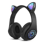 Sendowtek Casque Bluetooth sans Fil Casque Audio Stéréo Pliable Casque d'oreille de Chat avec Micro intégré Casque Enfant Bluetooth pour Phones Tablette PC (Noir)