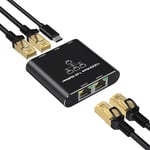 Switch RJ45, Switch Ethernet 1 à 3, 3 Ports 1000Mbps Network LAN Switch Splitter Répartiteur de Câble Cat5/6/7/8, Gigabit Network Ethernet pour Ordinateurs, Routeurs, Boîtiers Décodeurs, Téléviseurs