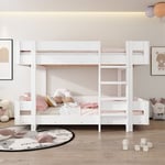 lit superposé 90x200cm lit enfant avec escalier et barrière lit loft barreaux anti-chute cadre de lit en bois design simple,blanc