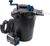 T.I.P. TFP 15000 UV 13 Kit de Filtration sous Pression pour Bassins Polyamide Débit 4500 l/h Volume d'Étang 15000 l Puissance 80 W Rétrolavage avec 3 Éponges Filtrantes et Lampe UV-C Couleur Bleu Noir