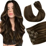 Hetto Extension Clip Cheveux Naturel Marron 45cm Extension Cheveux Humain Clip Chatain Extension Cheveux Naturel à Clip 7 Pièces/120g Brun Foncé Mixte Brun Clair #P2/8