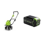 Greenworks G40TL Cordless Cultivator, Front Tine Tiller Rotavator, 25cm Working Width, 13cm Tilling Depth WITHOUT 40V Battery and Charger, 3 Year Guarantee & 40V Battery G40B4