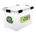 Iris Ohyama, Boite Rangement Hermétique Plastique, 60L, Transparent, Couvercle, Joint Etanche, Clips de Fermeture, Empilable, pour Exterieur, Garage, Vetement, Anti Poussiere, Sans BPA, WSB-60