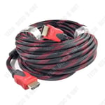 TD® Câble HDMI réseau rouge et noir de 15 mètres, câble de connexion pour moniteur TV 1080P, version 1.4, câble hdmi haute définitio