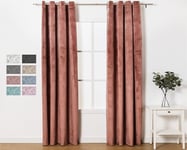 TRAMAS+ Velvet Blackout Curtains, 1 Piece 140 x 260 cm, Thermal Insulated Curtains, Eyelet Curtains, Curtains for Living Room, Bedroom and Living Room – Pink