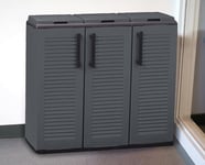 Dmora Aalst Rubbish Bin, Waste Bin, 3-Door Recycling Bin, 100% Made in Italy, 102 x 37 x H 84 cm, Grey and Black, Striped Finish