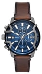 Diesel DZ4604 Griffed Brown Leather Strap Blue Dial Watch