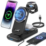 VOGHERB 4 in 1 Wireless Charging Station, 15W Fast Mag-Safe Wireless Charger Foldable Stand Dock Compatible with iPhone 15/14/13/12/11/Pro/X/Max/XS/XR/8, Apple Watch Series, Airpods 3/2/Pro