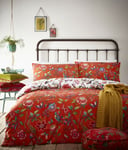 Furn Double Orange Pomelo Floral Reversible Duvet Cover Set Birds, Butterflies