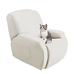 Jaotto Housse de Fauteuil Relax Extensible 1 Place, Housse de Fauteuil Relax, Couverture de Chaise Canapé Relax avec Poche, Protecteur pour Fauteuil Inclinable, Beige