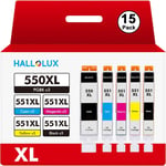 550Xl Cartouches D'Encre Compatible Remplacement Pour Canon 550 551 Pgi-550Xl Pour Pixma Mx925 Ip7200 Ip7250 Mg5650 Mg7550 Mg6350 Mg6650 Mx725 Mx920 (Pgbk Noir Cyan Magenta Jaune, 15-Pack)