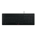 CHERRY STREAM PROTECT KEYBOARD, Wired Keyboard with Removable Silicon Keyboard Protection, UK Layout (QWERTY), Flat Design, Disinfectable, Black