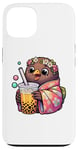 iPhone 13 Kiwi Bird Drinking Bubble Tea Japanese Kimono Case