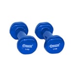 Master Adult Vinyl Dumbbells 2 x 1kg Set of Gym Dumbbells Blue One Size