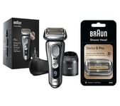 Braun Series 9 Pro 9467CC Wet & Dry Foil Shaver & SmartCare Centre (Silver) & Series 9 94M Electric Shaver Head Replacement (Silver) Bundle, Silver/Grey