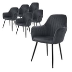 Lot de 6 chaises de salle à manger rembourrée asisse en velours gris en métal