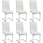 Yaheetech Chaise Salle à Manger Lot de 6 en Similicuir Cuisine Moderne Siège Revêtement Chaise Hauteur Assise 50 cm Acier Chromé Chaise Blanche