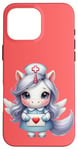 Coque pour iPhone 16 Pro Max Valentine Unicorn Caring Nurse Love Healthcare Poney magique