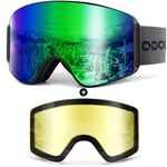 Odoland Kit de Lunettes de Ski Magnetique, Lunettes de Cylindrique avec Lentille Détachable, Masque de Snowboard Hommes et Femmes, Anti-UV400, Anti-Buée, Coupe-Vent