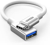 Adaptateur USB C vers USB 3.0 5Gbps OTG Câble Type C Mâle vers USB A Femelle Nylon Tressé Aluminium Compatible avec iPhone 16 Plus Pro Max 15 MacBook Pro Air iPad Pro Air Galaxy S24 (Argent)