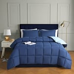 HIG 3 Piece Coverless Duvet Navy King - 240 x 220cm - Cassette Box Construction - Corner Duvet Tabs - Solid Reversible 10.5 Tog Comforter with 2 Shams - 100% Down Alternative & Breathable Bedding