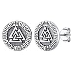 Clou d Oreille Viking Homme Runes Runiques Ronde Vintage Triangle Boucles d'Oreilles Argent 925 Femme Fille Mini Petit Cadeau Garcon Noël Adult Ado Jeune Adult Adolescente Noel