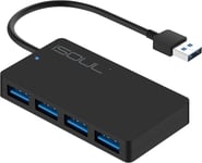 Hub USB 3.0 à 4 Ports pour Ordinateur Portable, hub USB de données Ultra Fin de 0,2 m, câble étendu [Multi-Ports, répartiteur USB] pour PC, MacBook, clé USB, Disque Dur Mobile, imprimante