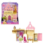 Mattel Princesses Disney Coffret Le Château de Belle Histoires à Empiler, maison de poupée avec mini-poupée et 8 éléments de jeu, Jouet Enfant, Dès 3 ans, HLW94, Jaune