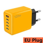 USB C pikalaturi 3.0 nopea lataus 5 porttia 120W PD virtalähde iPhone Samsung Xiaomi Huawei keltainen