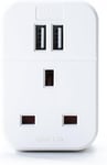 Plug through UK Mains Adaptor with Dual USB Charging Ports 2.4A Max & 13A Socket