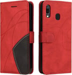 Coque Pour Samsung Galaxy A20/ A30/ M10s, Etui En Cuir Pu Portefeuille Housse Fermeture Magnetique Und Flip Protection Case Avec Antichoc Tpu, Etui A Rabat, Fentes Pour Cartes (Rouge)