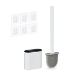 Relaxdays Brosse WC, TPR, tête Flexible, pour Bord et recoins, antibactérien, Mural, Balai Toilettes, Blanc/Gris