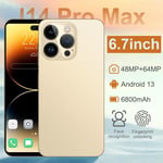 I14 ProMax 6.7in Téléphone Intelligent, Ten Core 2G 5G WiFi, 4GB+64GB, 8MP+16MP, 7000mAh Android 11.0 Or